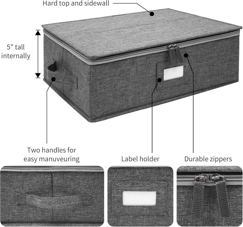 popoly Cup and Mug Storage Box, China Cup Storage Containers Chest with Zipper Lid and Handles, Holds 12 Coffee Mugs and Tea Cups, Hard Shell and Stackable (Grey) - Image 4